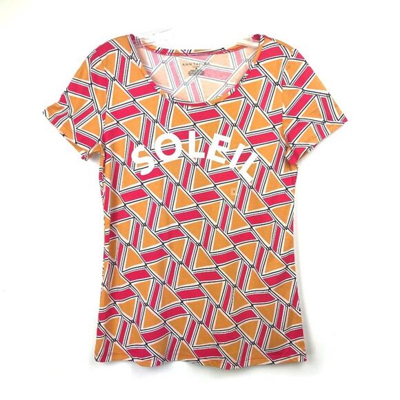 Ann Taylor SOLEIL Pink Yellow Graphic T Shirt Top NWT - Picture 2 of 6